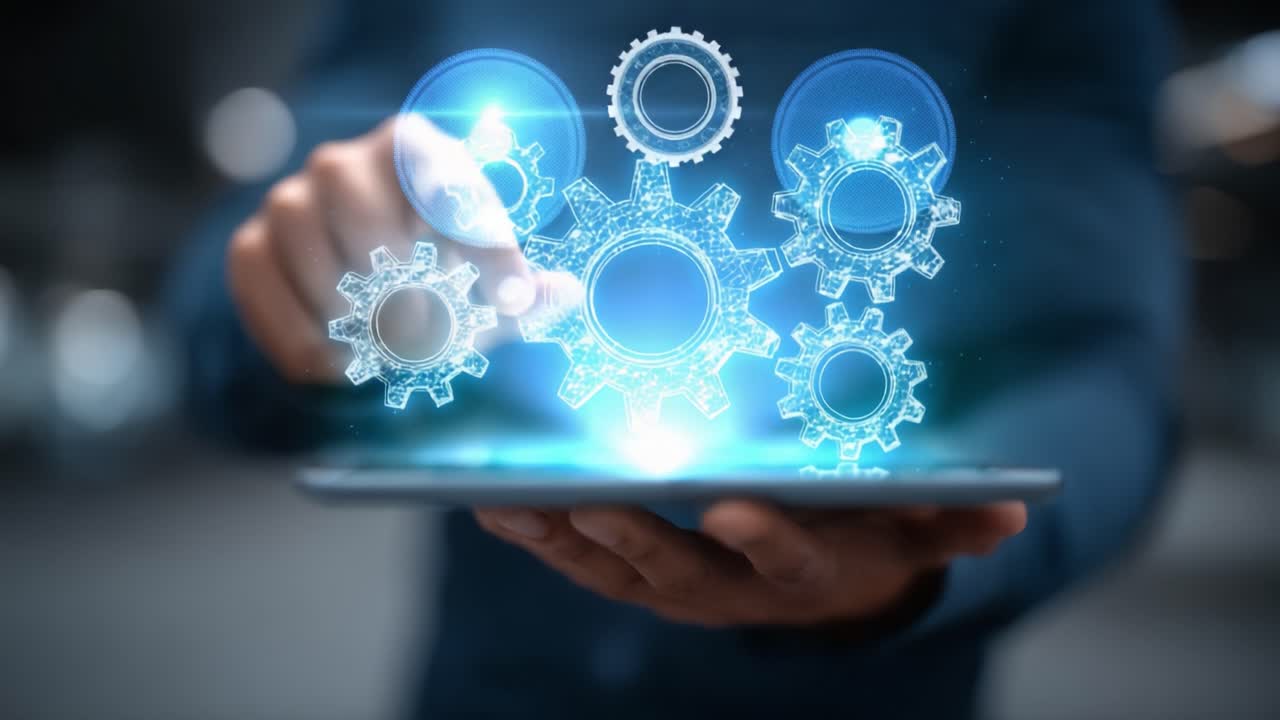 Innovative Technology at Your Fingertips: A Close-Up Look at Digital Gears Representing Automation and Efficiency in Modern Interfaces