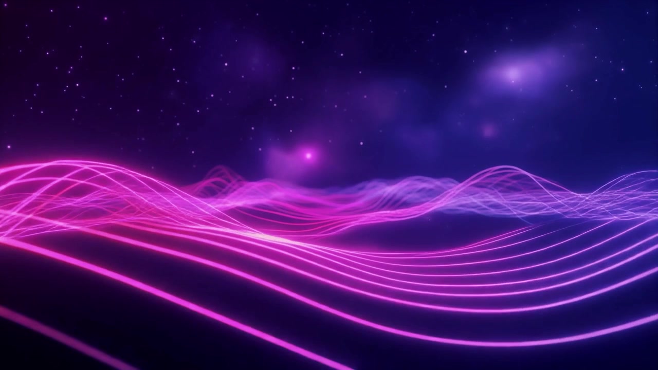 Abstract Neon Wave Landscape With Glowing Particles and Stars