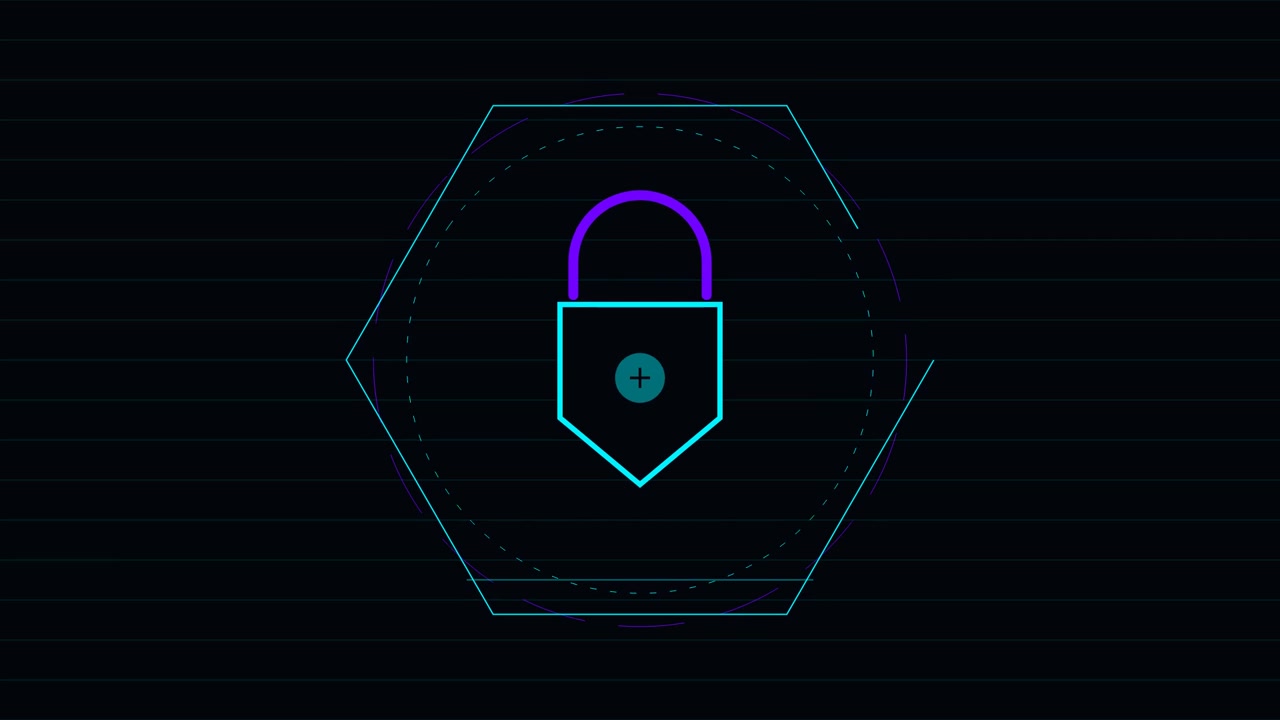 Animated Digital Padlock Icon with Geometric Elements