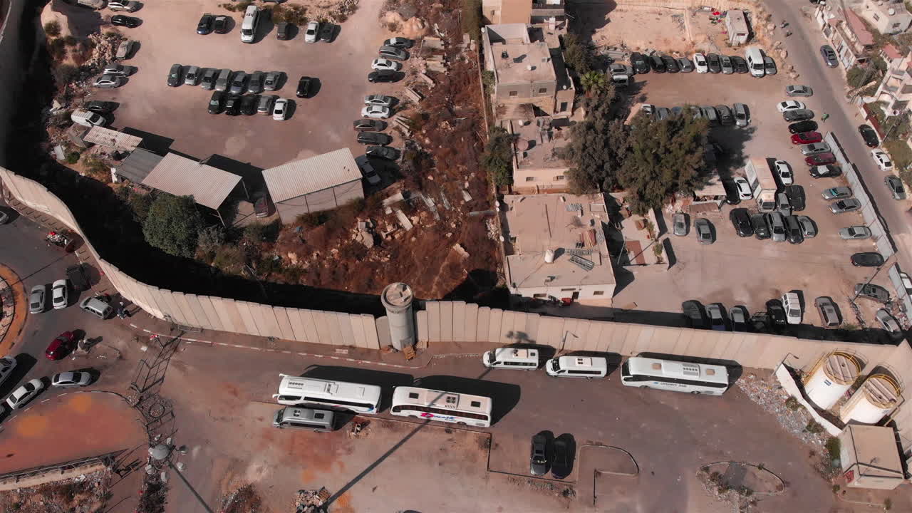 Aerial Footage of Army Watch Tower And Concrete wall Divide isreal and Palestine