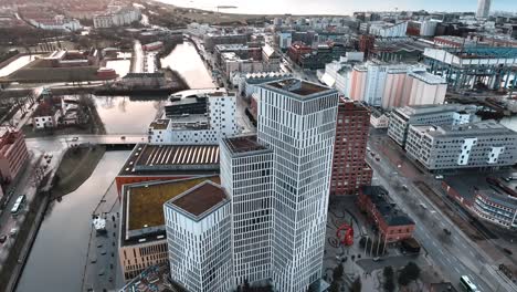 Drone-footage-of-Malmo,-Sweden