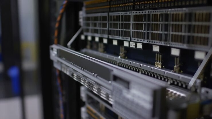 Primo piano di componenti di un rack server