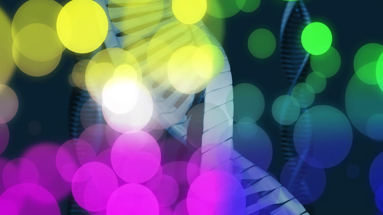 Animation of dna strand and spots of light on dark background