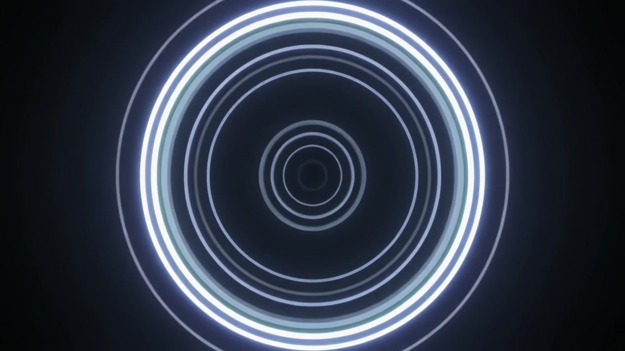 Abstract Glowing Blue Concentric Circles Expanding on Dark Background