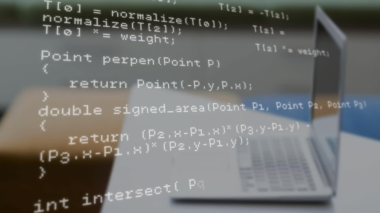 Animation of data processing over laptop in background