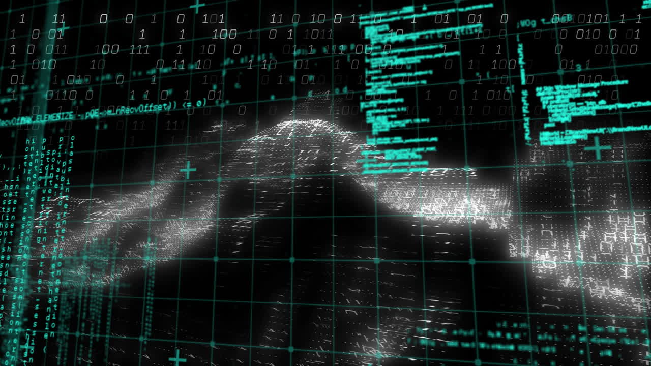 Animation of data processing on black background