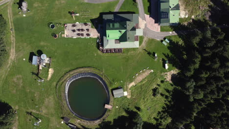 looking down on the resort and ski lodge, hotel paprsek, spring destination, aerial top down