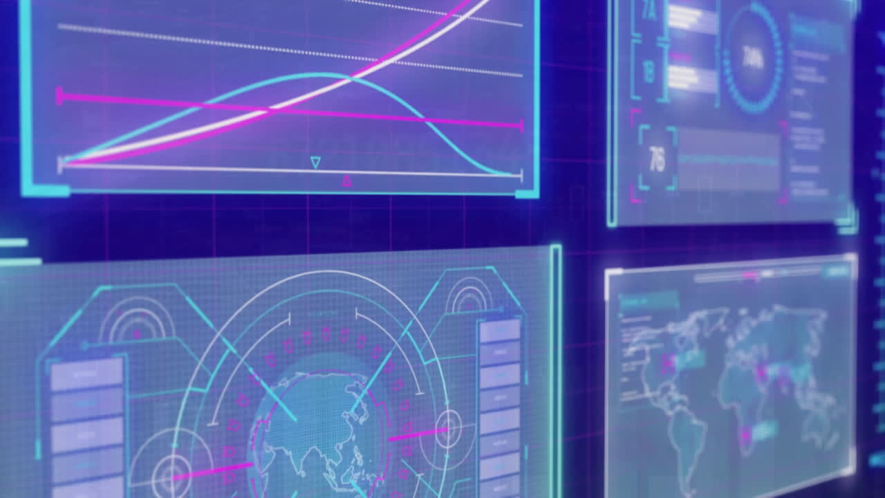 파란색 배경에 대한 데이터 처리 인터페이스의 애니메이션