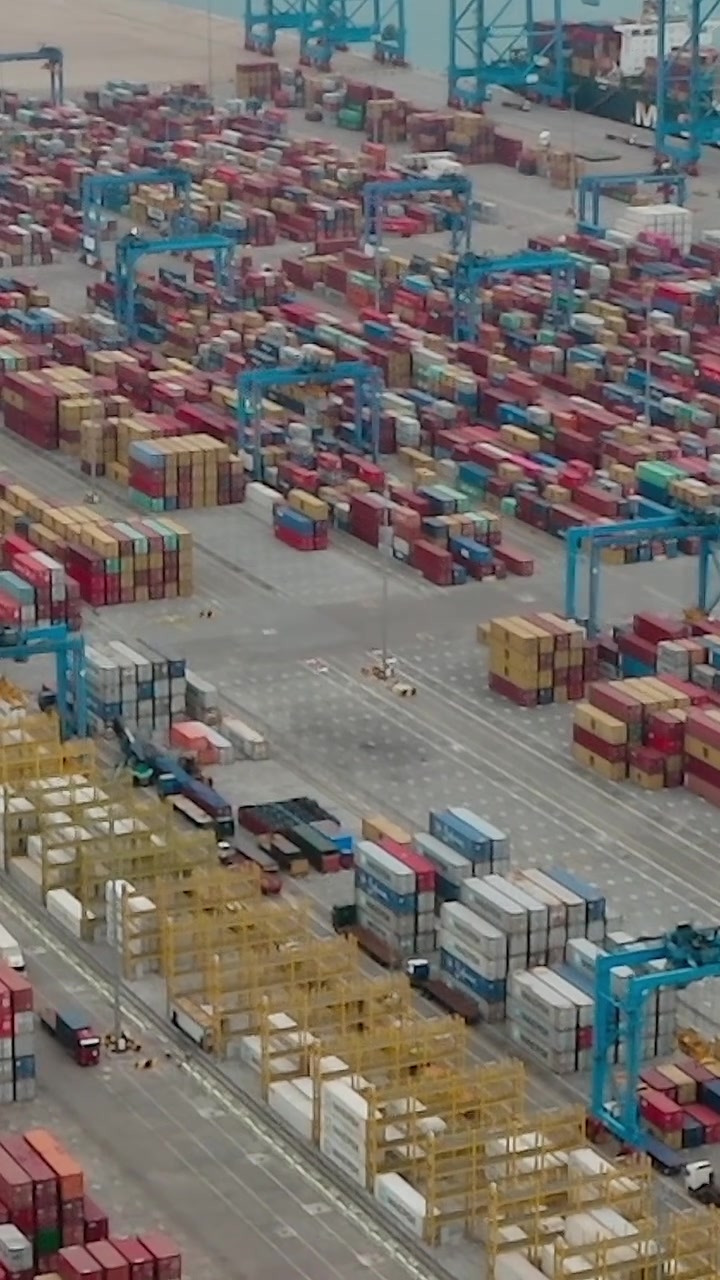 Container terminal operates in Accra, Ghana with many shipping containers