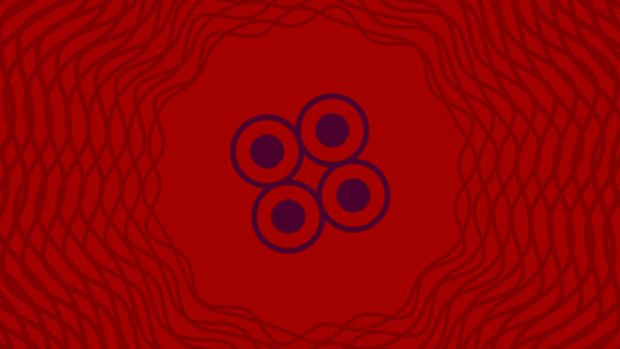 Graphic object that rotates in the center, increasing and then reducing size within a graphic frame, while the background quickly changes color creating a psychedelic effect, in 16: 9 video format