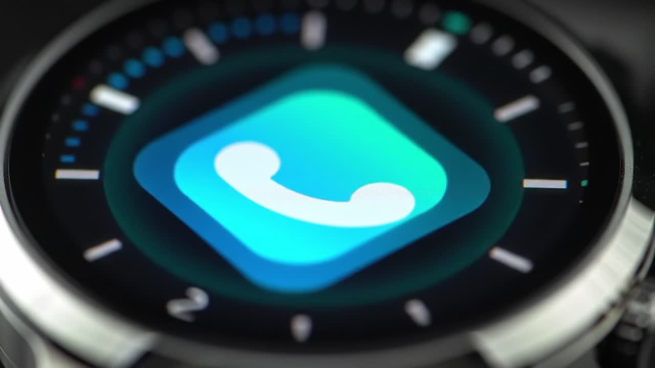 Exploring the Modern Interface of Communication: A Close-Up Look at a Smartwatch Display Featuring a Phone Icon and Intuitive Design Elements