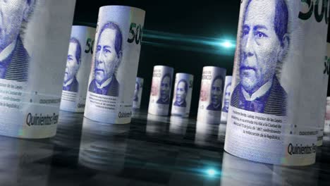 billetes de dinero de pesos mexicanos enrollados en un bucle sin costuras
