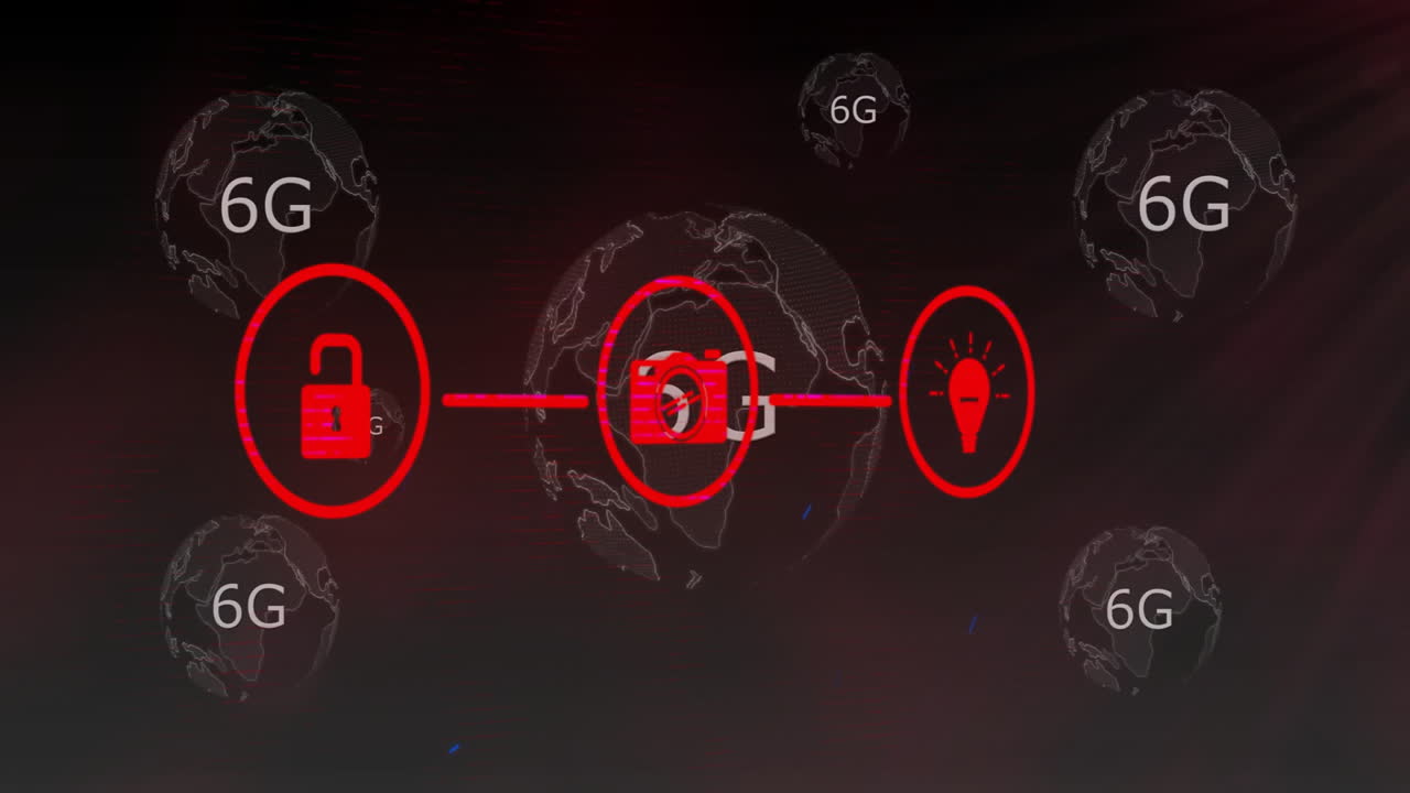 검은색 바탕에 6g와 함께 세계에 대한 연결 네트워크의 애니메이션