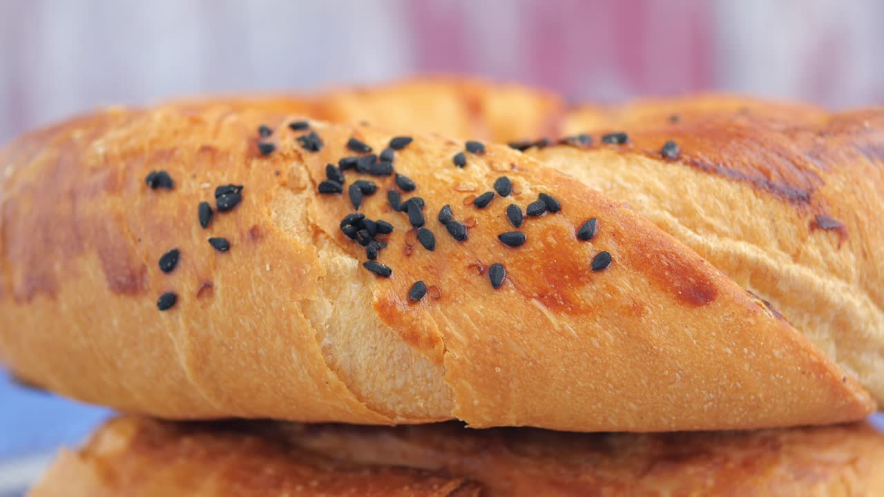 Close-up of Turkish Bread with Sesame Seeds