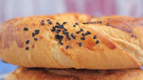 close-up of turkish bread with sesame seeds