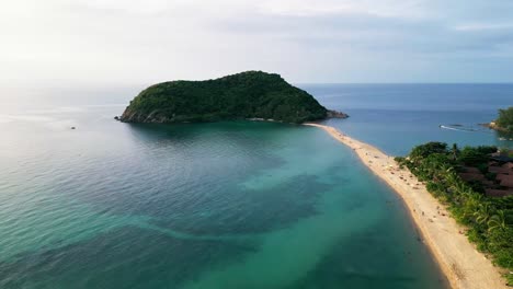 aerial fly green islets and turquoise beach, ko ma beach thailand in koh phangan