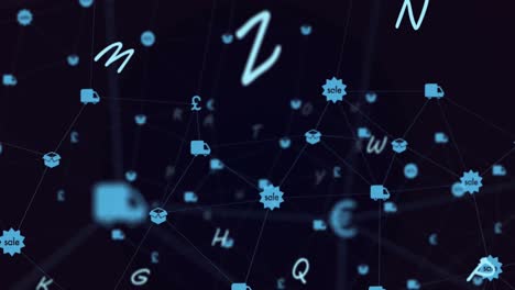 animación de la red de conexiones con iconos en fondo negro