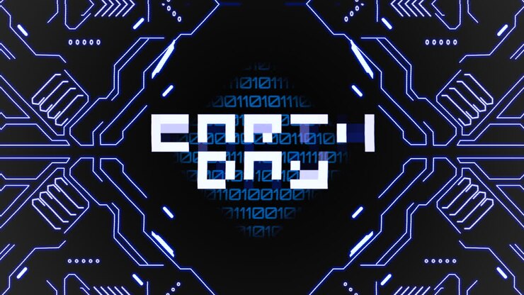 Earth Day with cyberpunk blue motherboard and matrix numbers