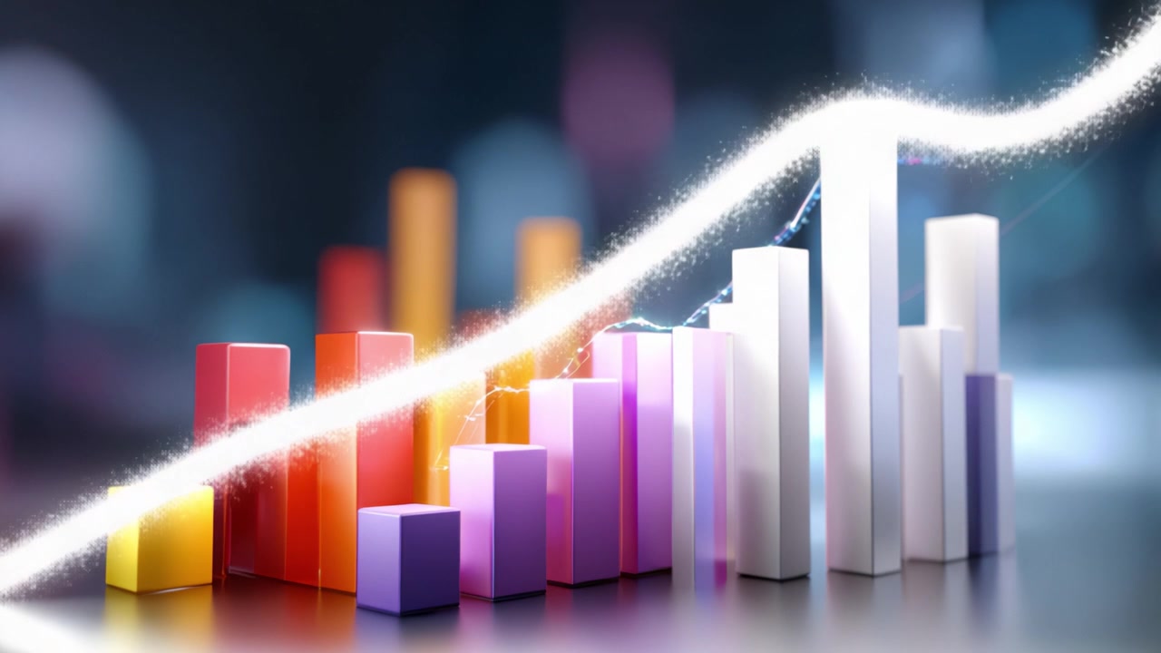 Dynamic Growth Chart Displaying Colorful Bar Graphs with Rising Trends and Vibrant Visuals for Business Analytics and Data Representation