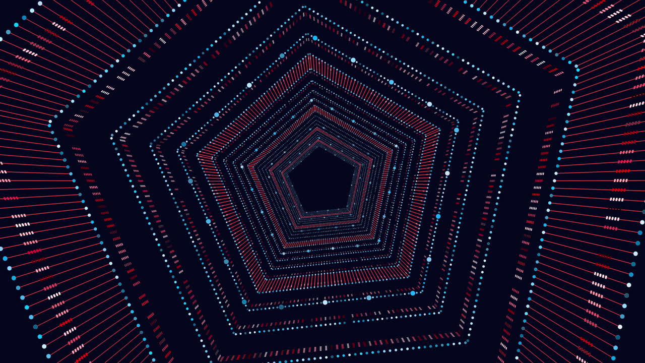 추상적인 육각형 디지털 일러스트레이션 어두운 배경에 대칭적인 빨간색과 검은색 선