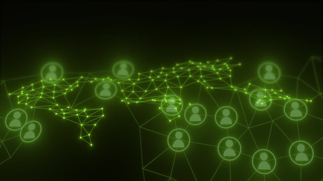 personas conectadas iconos, redes sociales animación de red de comunicación sobre fondo oscuro