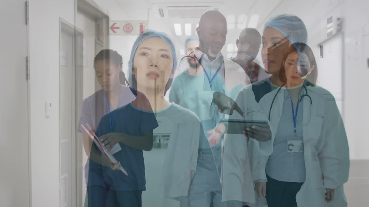 다양한 남성과 여성 의료진, 의사 및 외과 의사의 비디오 편집