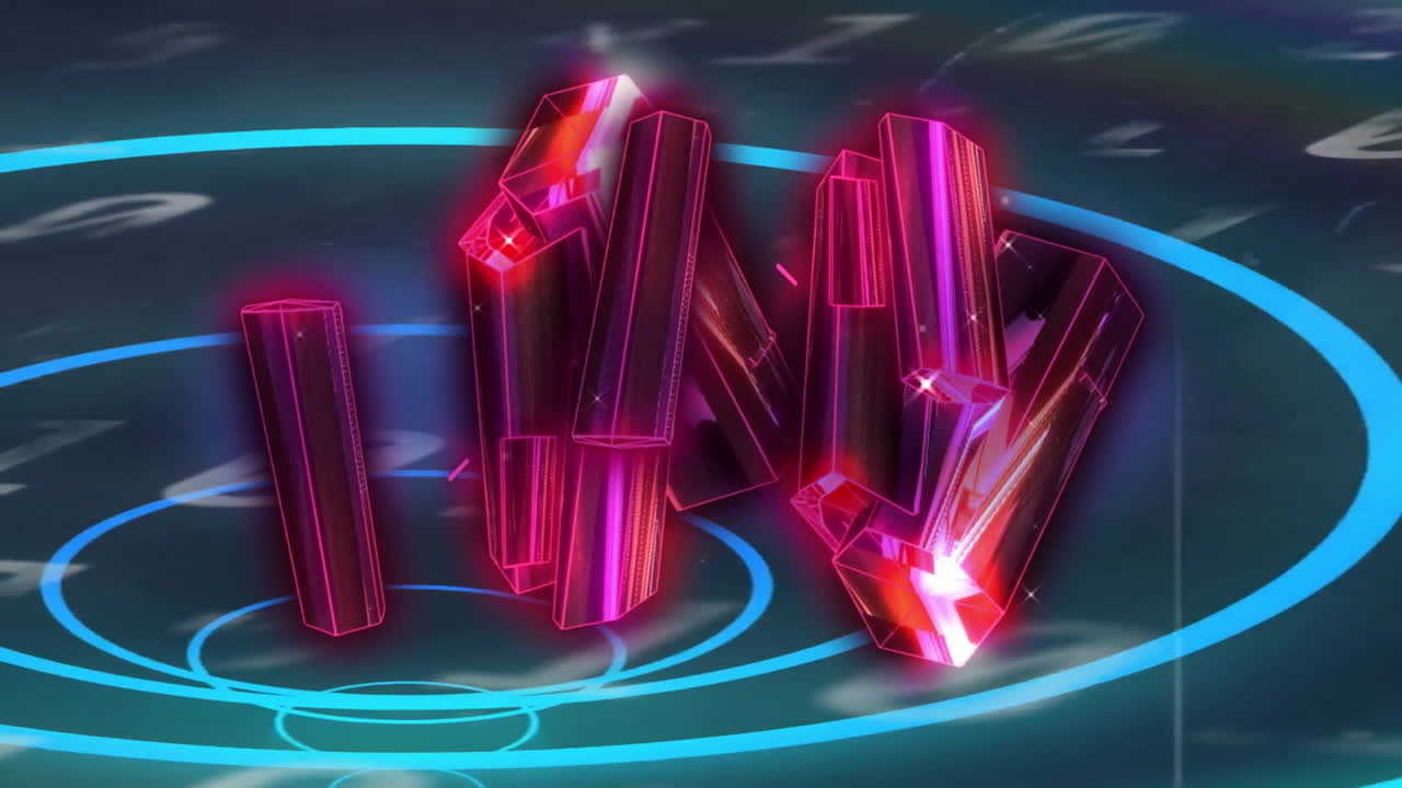 анимация флага красных кристаллов и двоичного кодирования над формами