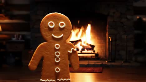hombre de pan de jengibre junto a la chimenea