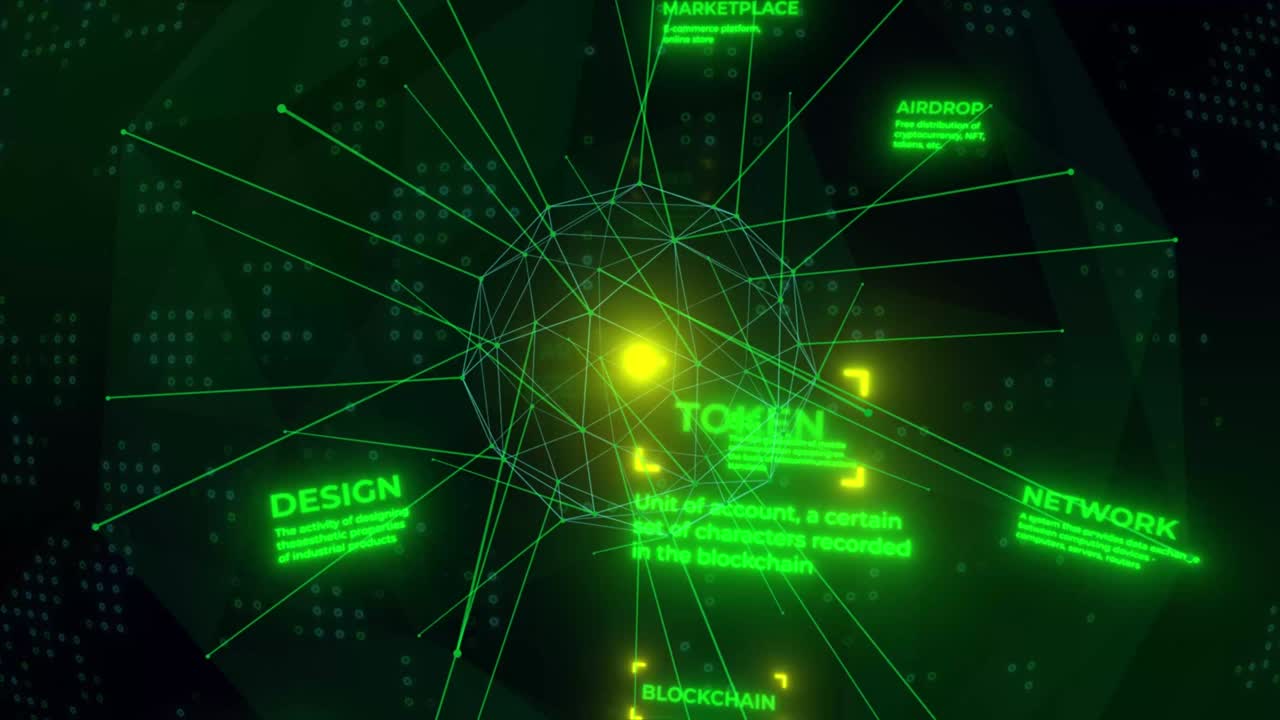 animación de visualización de grandes datos con puntos y líneas conectados en verde. proceso de información digital. tecnología cibernética abstracta. 4k