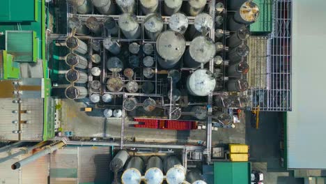 aerial view of palm kernel oil tanks in oil refinery plant , malaysia