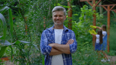 happy father and daughter in garden