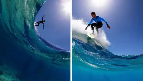 dynamic surfing action: riding waves from multiple perspectives