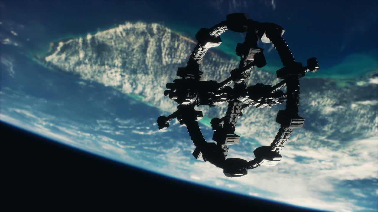 거대한 우주선이 지구에 위치를 잡습니다. nasa가 제공한 요소들입니다.