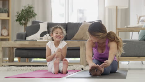 yoga, stretching and a mother with a tickling