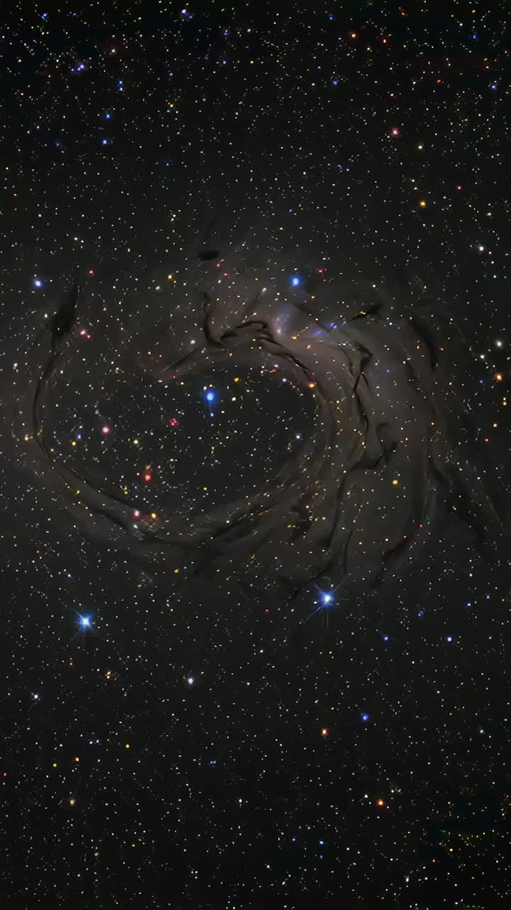 Lodret video: Drifting camera, der viser mørk nebula, der glider under optagelsen og afslører røde områder