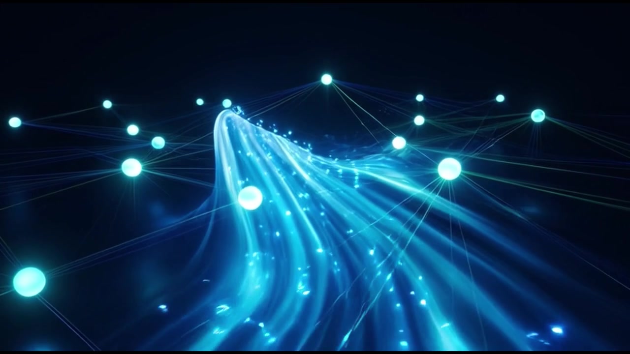 Abstract Digital Data Flow with Glowing Network Nodes