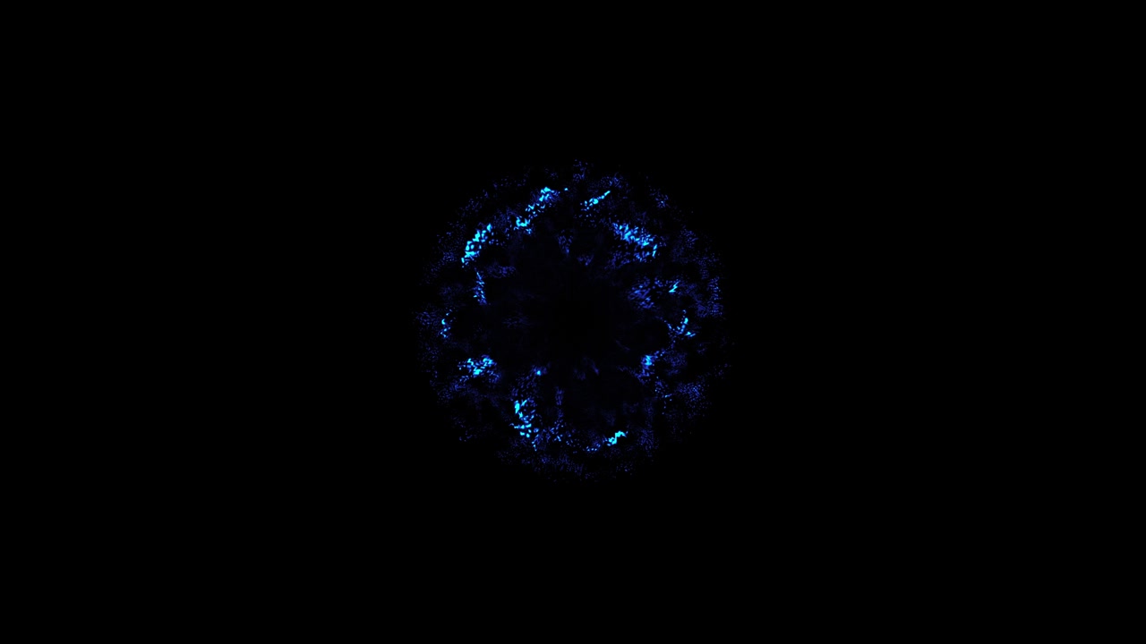 En blå energi-chokbølge, eksplosion eller portaleffekt pulserer på en sort baggrund. Et problemfrit loop til sci-fi-, fantasy- eller teknologi-projekter