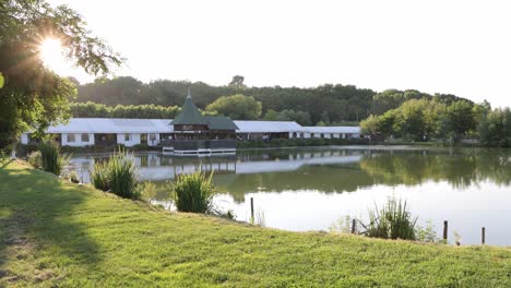 people arriving at event venue for evening wedding