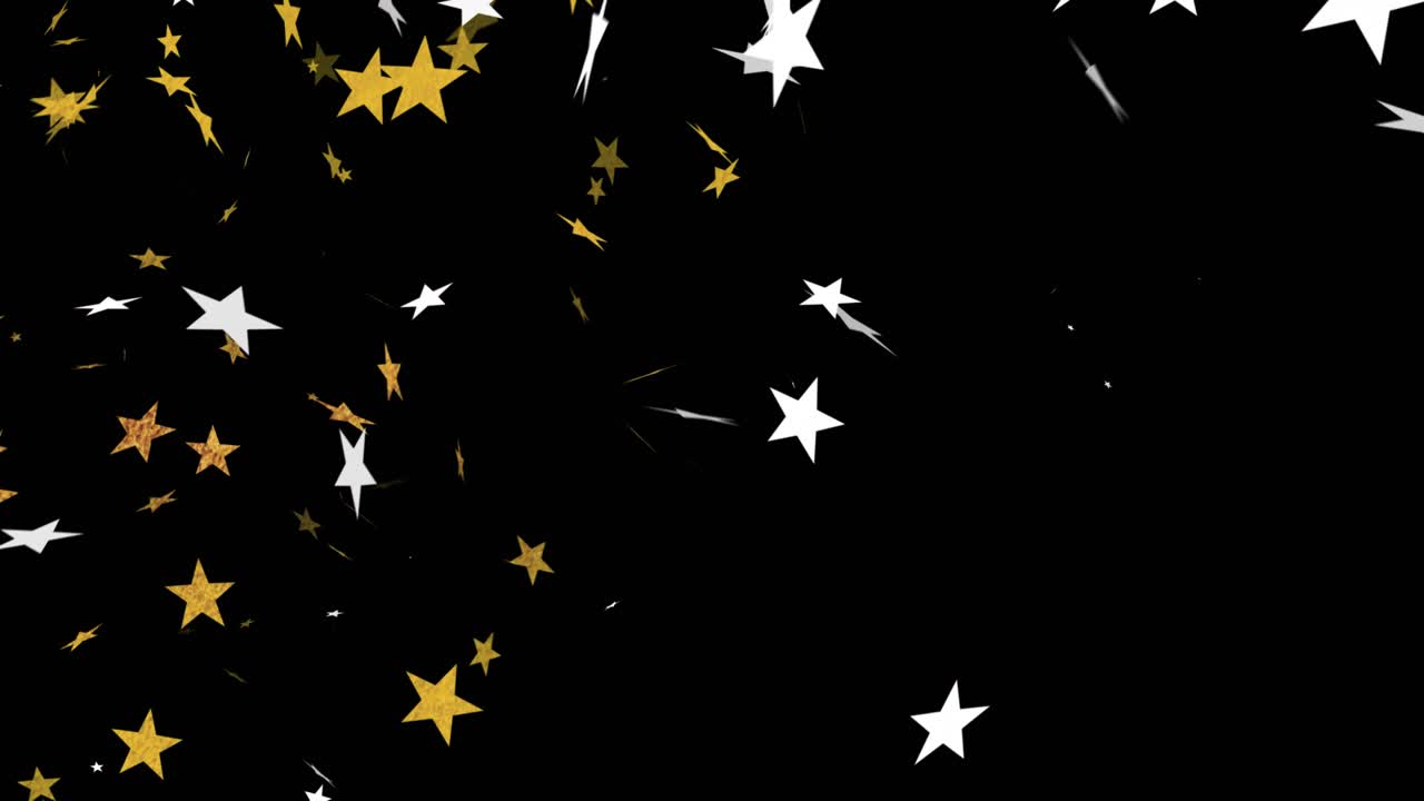 Cluster of gold and white stars emerging from left edge, swirling rightward to form cosmic pattern