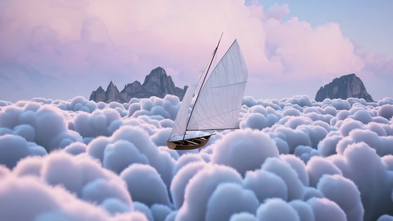 Sailboat Among Fluffy Clouds