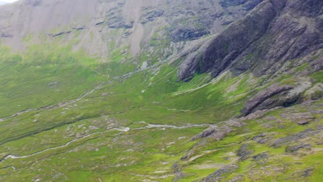 The-Fairy-Pools-Aerial-Landscape,-Mountains-on-Isle-of-Skye,-Scottish-Highlands,-Scotland