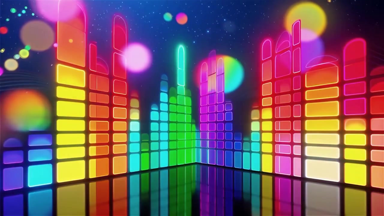 Futuristisk regnbuefarvet neon musik equalizer visualisering baggrund.