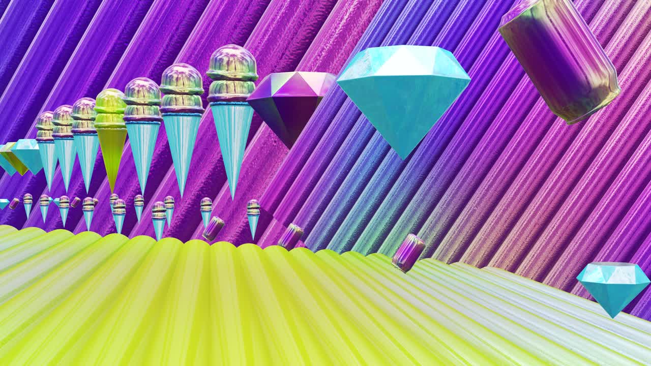 미니멀 3d 아트: 기하학적 디자인 공간에서 애니메이션 된 세련된 스터 객체, 트렌디한 색상 조합, 루프 모션, 4k 비디오