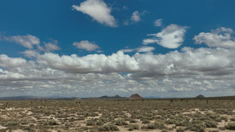 Mojave-Desert-and-Joshua-tree-forest-in-the-basin-with-buttes-in-the-distance---sliding-aerial