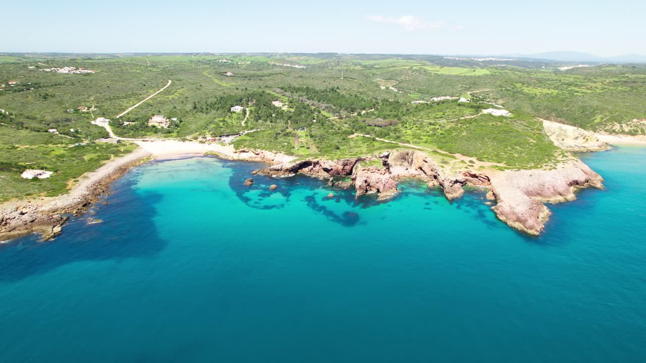 Remote Landscape Of Murracao Beach On The Western Coast Of The Algarve In Portugal. Aerial Drone Shot