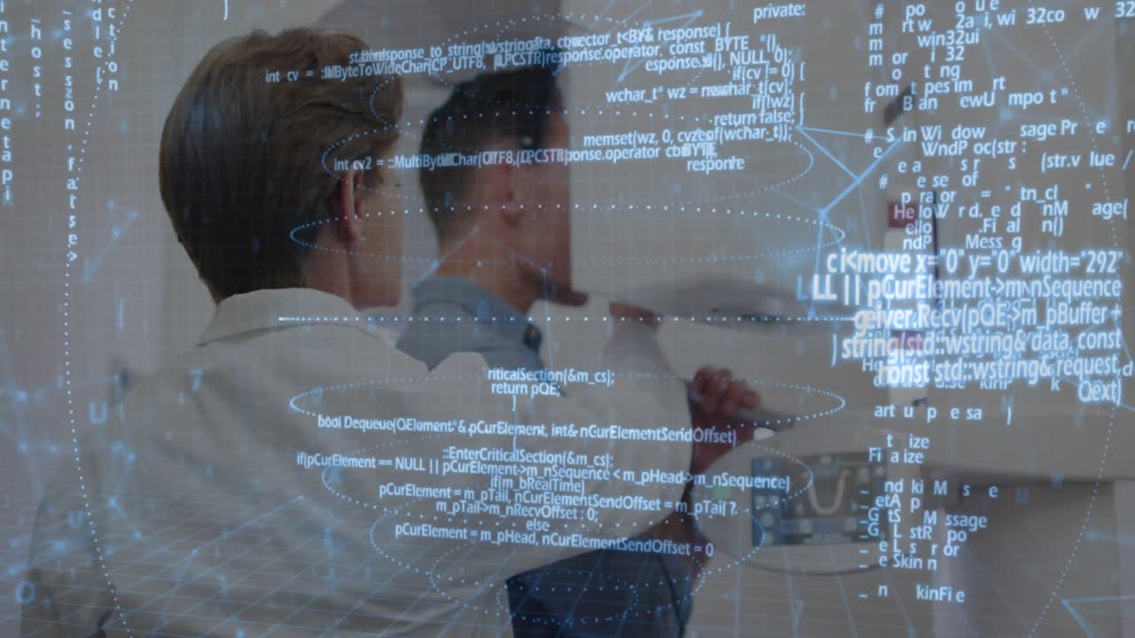 Lab professionals positioning badge at access panel showing animated code overlay during entry