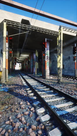 abandoned train tracks under an overpass