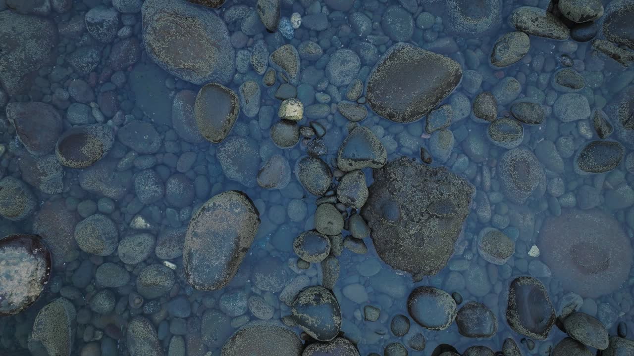 Aerial Top Down Drone view of waves and rocks at La Bocana El Tunco El Salvador