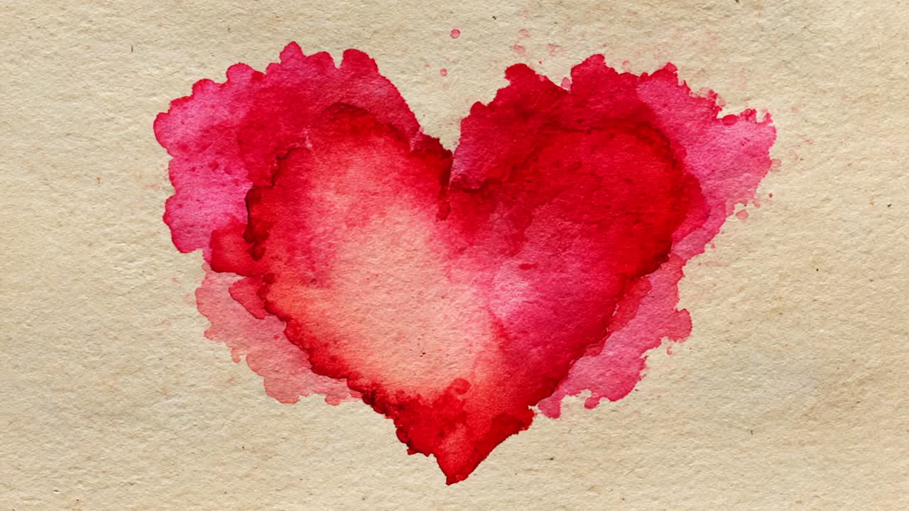 Una splendida illustrazione ad acquerello di un cuore, con ricche tonalità di rosso e rosa che evocano sentimenti di amore e passione su carta текстурированная, perfetta per temi romantici
