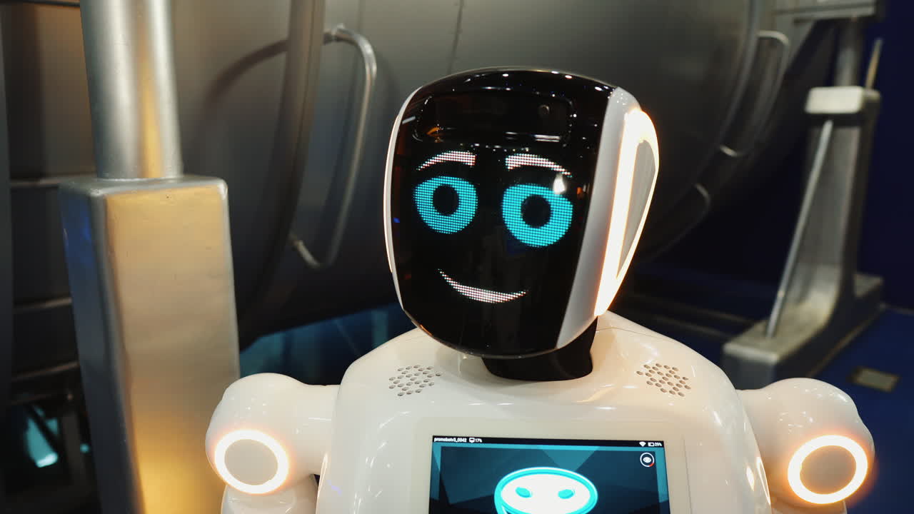 primer plano de una cabeza de robot amigable